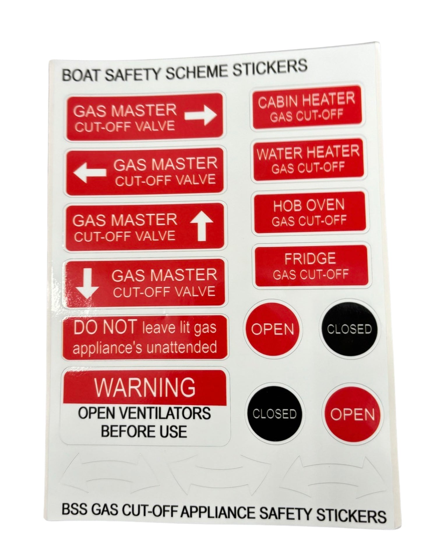 BSS Gas Cut-Off Appliance - Boat Safety Scheme safety stickers (A5 Size)