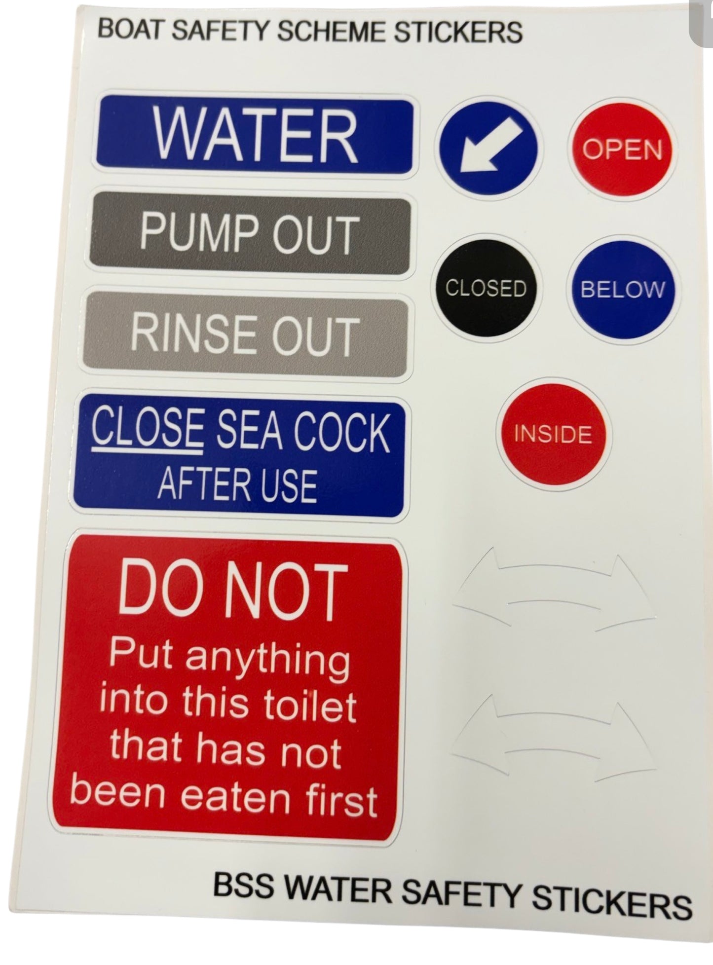BSS Water - Boat Safety Scheme safety stickers (A5 Size)