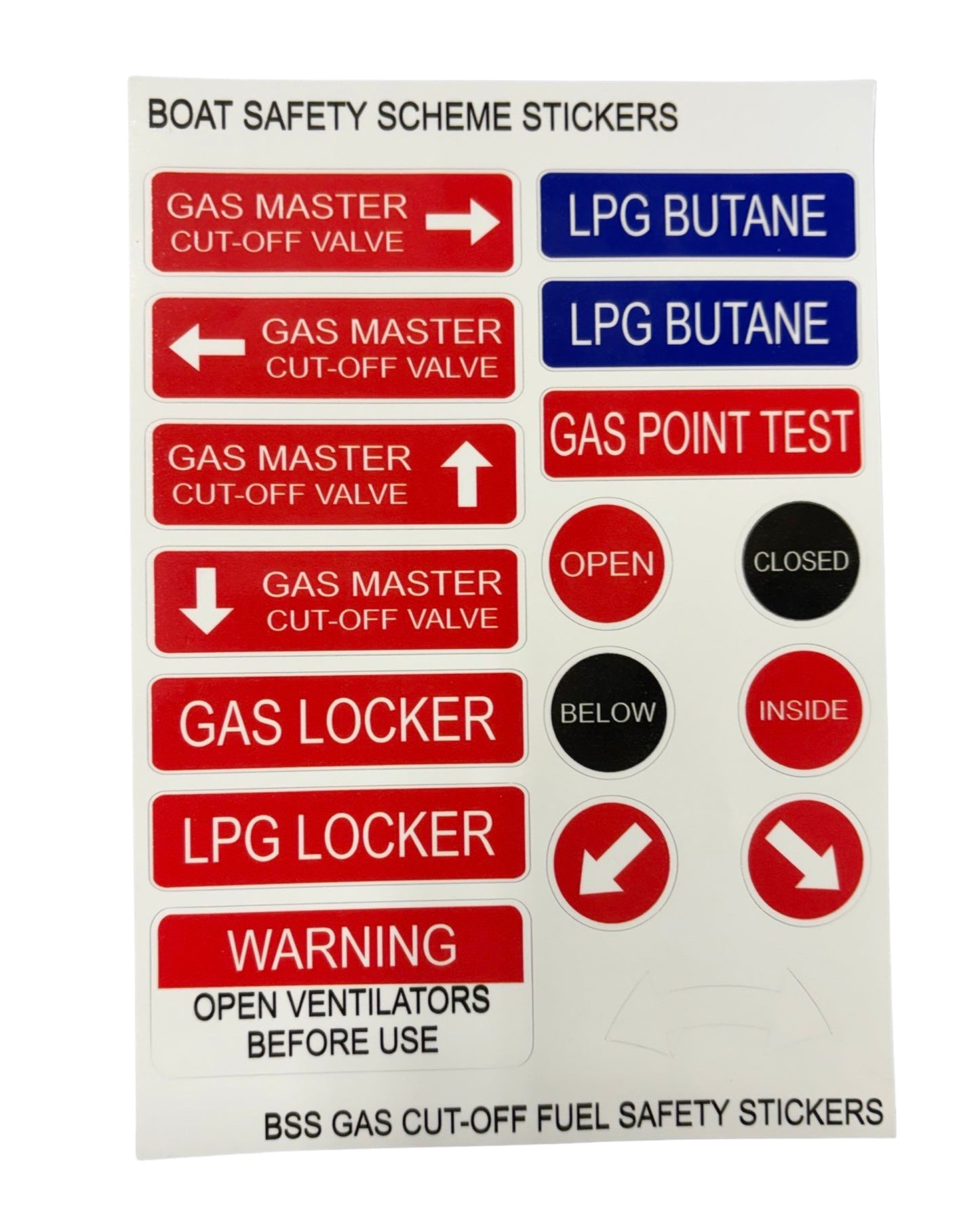 BSS Gas Cut-Off Fuel - Boat Safety Scheme safety stickers (A5 Size)