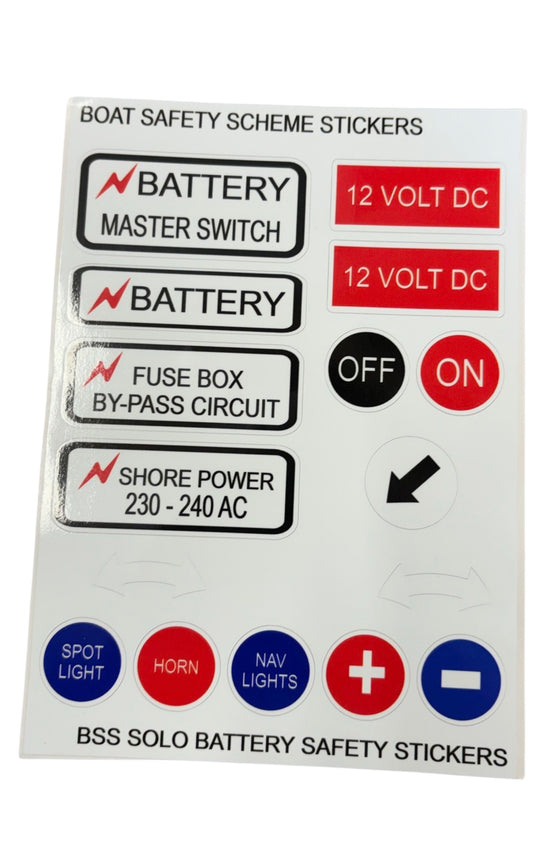 BSS Solo Battery - Boat Safety Scheme safety stickers (A5 Size)